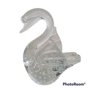 Vintage Precision Controlled Bubble Clear Glass Art Swan Figurine Paperweight